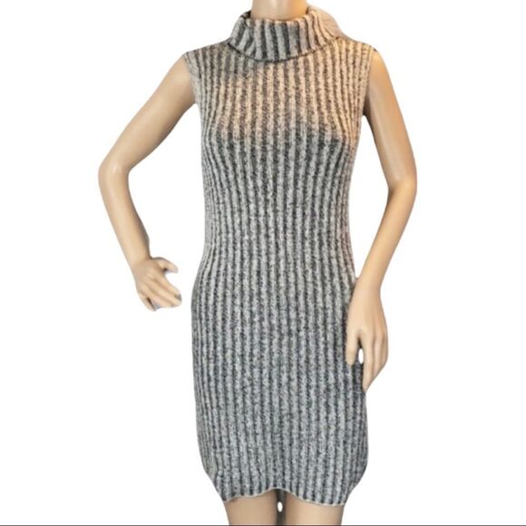 Gray Ribbed Turtleneck Knit Sleeveless Sweater Dress OSFM - Picture 1 of 14